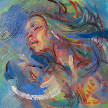 ©Judy Volkmann, Thought Vibrations, 2013, oil on wood panel, 12 x 12 x 1.5 in, Available $550