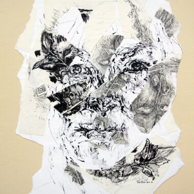 ©Judy Volkmann, Gaia, 2018, Ink on paper mounted on acrylic painted wood panel, 18 x 14 in, $1400 Available