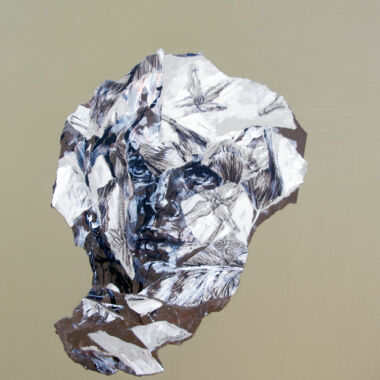 ©Judy Volkmann, Pioneer, 2018, Ink, charcoal and conte on paper mounted on acrylic painted wood panel, 18 x 14 in, $1000 Available