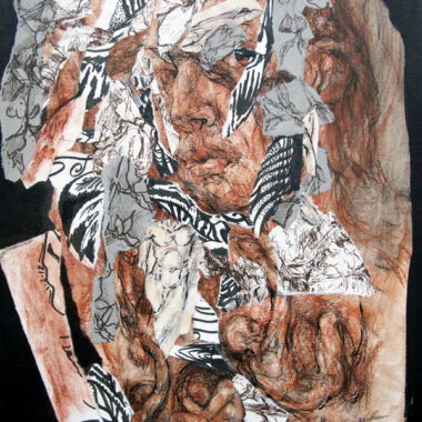 ©Judy Volkmann, Reckoning, 2018, conte, charcoal, ink and acrylic on paper mounted on canvas, 16 x 12 in, $1200 Available