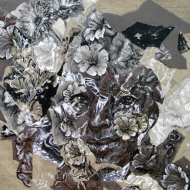 ©Judy Volkmann, Summer Night's Dream, 2018, charcoal, conte and ink on paper mounted on acrylic painted wood panel, Image wrapped around onto sides, 14 x 18 in, $1400 Available