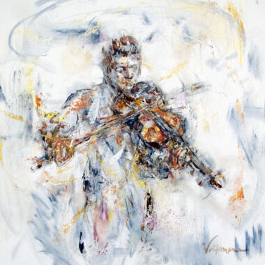 ©Judy Volkmann, The Soloist, 2020, oil on cradled wood panel, 12 x 12 x 1.5 in, $550 Available