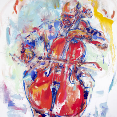 ©Judy Volkmann, Yo-Yo Ma, 2020, oil and oil stick on canvas, 40 x 30 in, $2,800 Available