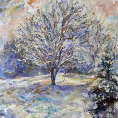 ©Judy Volkmann, Winter Tree, 2023, oil on canvas, 30 x 24 in, $2,000 Available at Cygnet Gallery, 322 Main Street, Unit 1, Southwest Harbor, ME 04679 (207) 478-5605