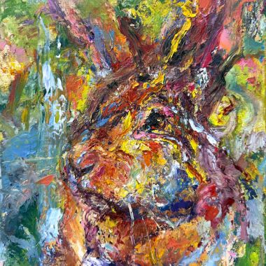 ©Judy Volkmann, Rabbit, 2023, oil on canvas, 12 x 9 in, framed, $600 Available at Cygnet Gallery, 322 Main Street, Unit 1, Southwest Harbor, ME 04679 (207) 478-5605
