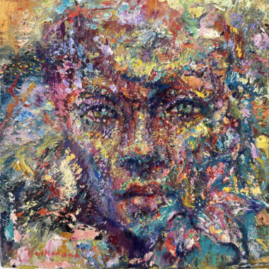 ©Judy Volkmann, Stargazer #2, 2024, oil on canvas, 10 x 10 in, $450