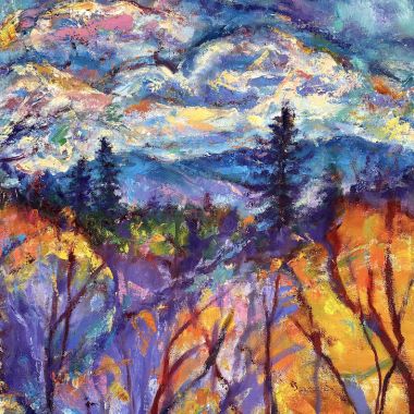 ©Judy Volkmann, Mountain View, 2025, oil on canvas, 16 x 20 in, $950 Available at Art 3 Gallery, Manchester, NH (603) 668.6650