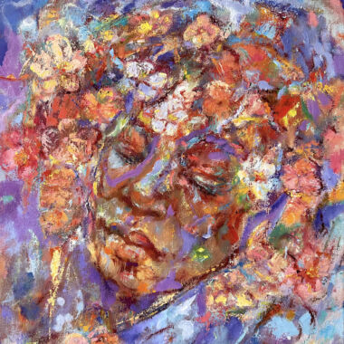 ©Judy Volkmann, Dreamscape In the Garden, 2025, oil and oil stick on canvas, 20 x 16 in, $950 Available