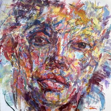 ©Judy Volkmann, Hi-Lo, 2025, acrylic on canvas, 24 x 24 x 1.5 in, $1,400 Available at True Grit Art Gallery in Middleboro, MA (774) 410-4160