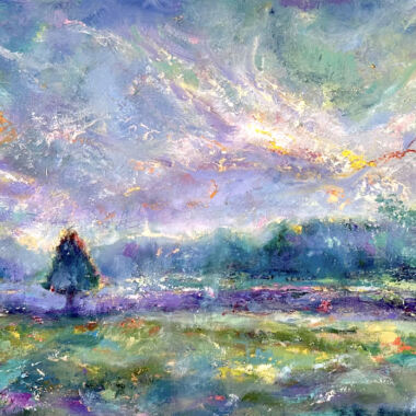 ©Judy Volkmann, 5 A.M., Bar Harbor, ME; Mount Desert Island, 2025, oil on canvas, 16 x 40 in, $2,200 Available at Boothbay Region Art Foundation, Boothbay Harbor, ME