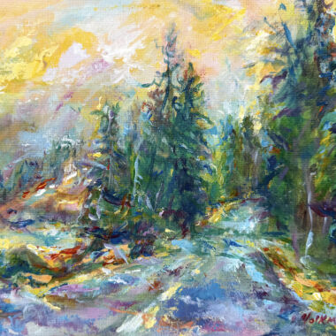 ©Judy Volkmann, Acadia Drive, 2026, acrylic on canvas board, 8 x 10 x 1/8 in, $450 Available at Boothbay Region Art Foundation in Boothbay Harbor, ME