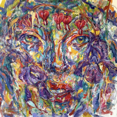 ©Judy Volkmann, The Spirit of the Garden, 2026, oil and oil stick on canvas, 36 x 36 in, $3,200 Available