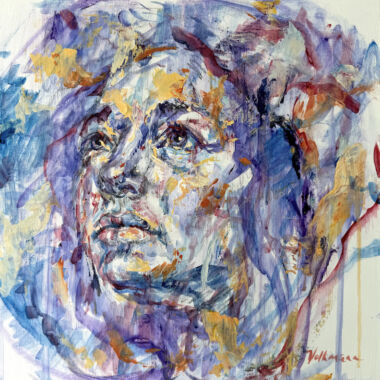 ©Judy Volkmann, Dreamer, 2026, acrylic on cradled wood panel, 12 x 12 ix 1.5 in, $550 Available at True Grit Art Gallery in Middleboro, MA