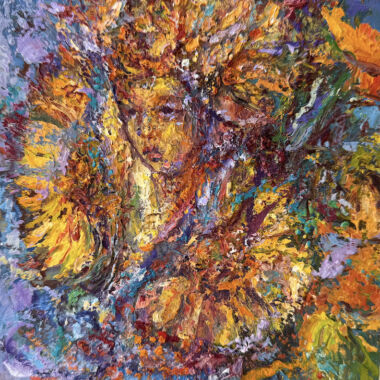 ©Judy Volkmann, Forest Nymph, 2026, oil on cradled wood panel, 6 x 6 x 1.5 in, $250 Available