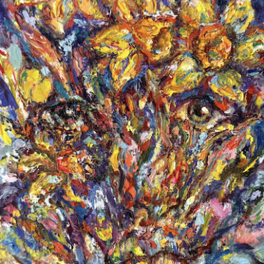 ©Judy Volkmann, Incognito, 2026, oil on cradled wood panel, 12 x 6 x 1.5 in, $450 Available