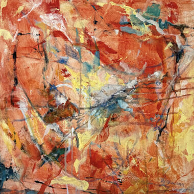 ©Judy Volkmann, Journey Home, 2026, acrylic and china marker on canvas, 20 x 20 x 1.5 in, $1,200 Available at River Arts Gallery, Damariscotta, ME